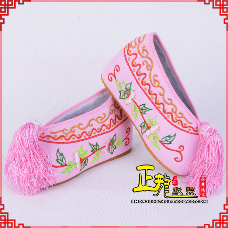 潮州花旦鞋女绣花彩鞋 舒适款草花内高彩鞋